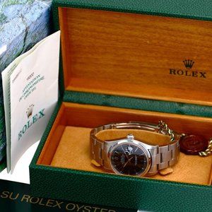 ROLEX MEN'S DATEJUST SS BLACK INDEX DIAL SMOOTH BEZEL REF 16200 W/BOX & PAPERS